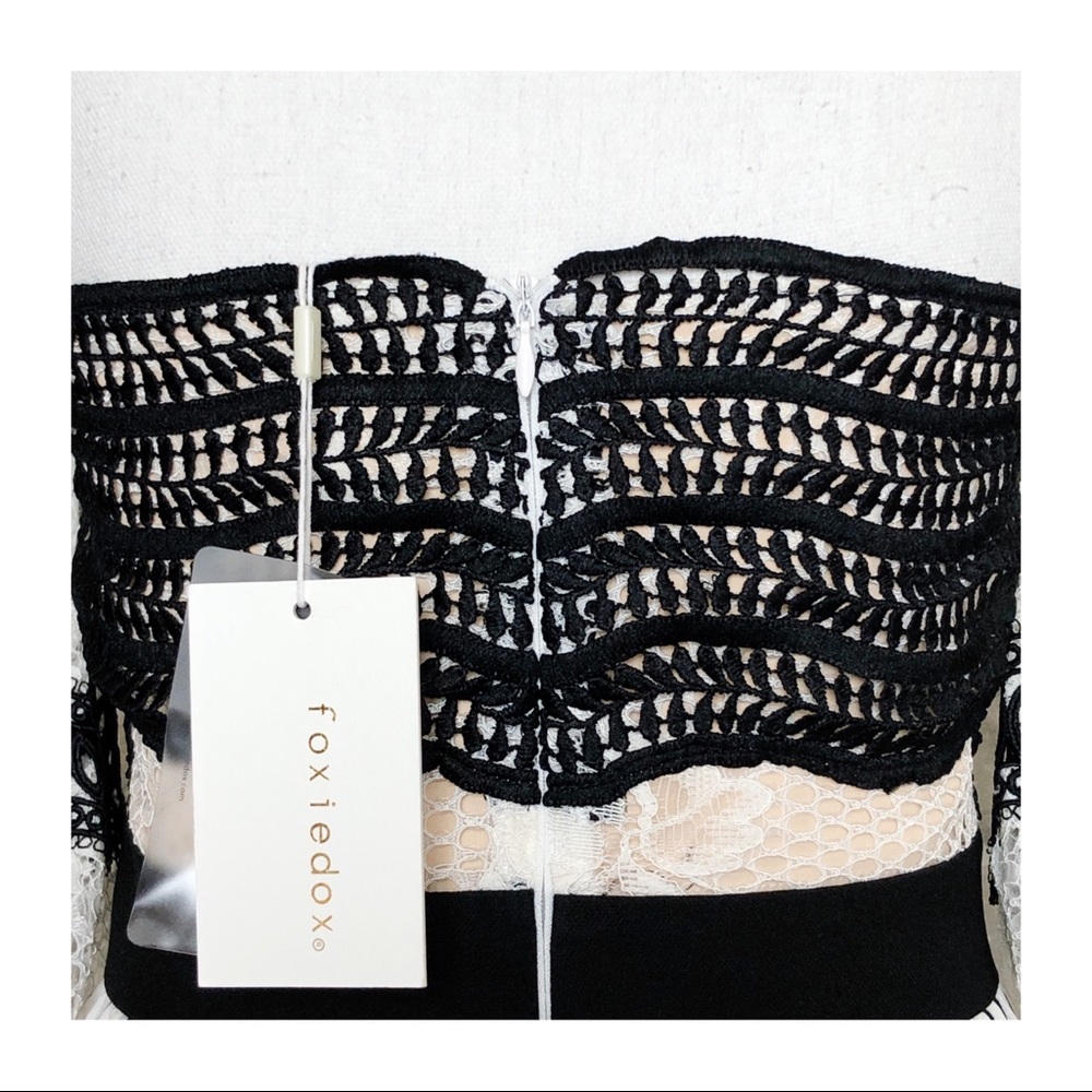 FOXIEDOX at Revolve | White w/ Black Polkadot Striped Off the Shoulder Dress S - Picture 5 of 10